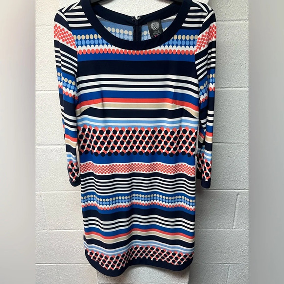 Vince Camuto Dress Womens 8 Blue
Orange Shift Striped Knit 3/4
Sleeve Stretch - Picture 2 of 4